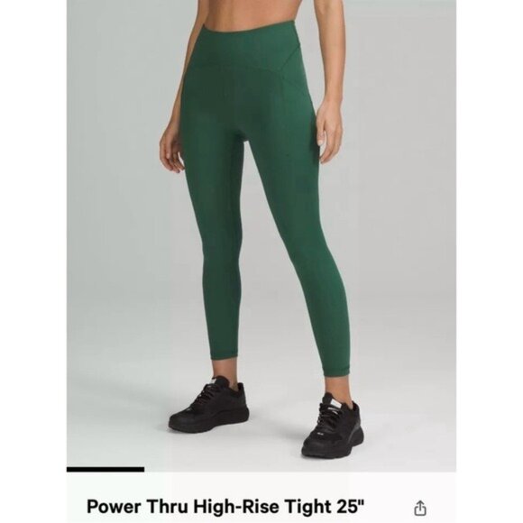 NWT Lululemon Power Thru High Rise Tight Legging 4 Evergreen 25" Pocket - Picture 4 of 12